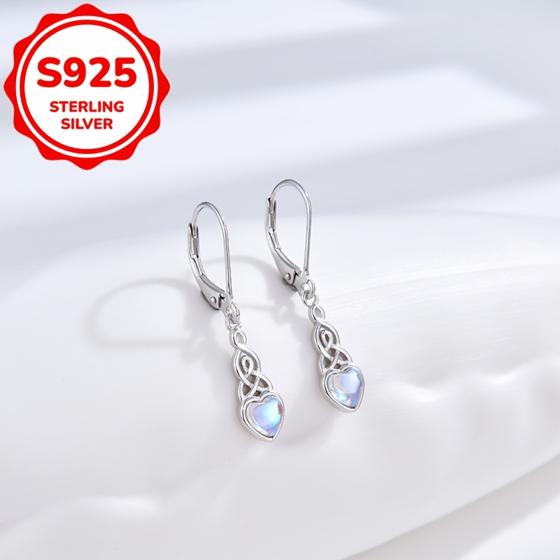 2pcs Women's Heart-Shaped Moonstone Earrings, S925 Silver